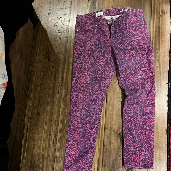GAP always skinny animal print jeans pink and blue - Picture 1 of 6